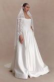 Cassia Lace Trim Veil White