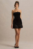Valentina Black Velvet Bandeau Mini Dress With Pleated Detailing