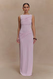 Henley Slinky Drape Maxi Dress Baby Pink