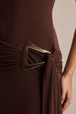 Bonnie Brown Asymmetric Neck Maxi Dress With Open Back