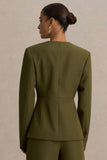 Rosalina Olive Extreme Plunge Neck Tailored Blazer