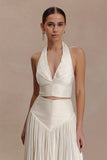 Makena Gathered V Neck Top Opal White