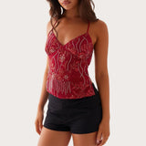 Women Sequin Beaded Cami Top V Neck Backless Criss Cross Straps Crop Tops Summer Going Out Clubwear