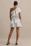 Orla White Polka Dot Asymmetric Ruffled Mini Dress