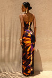 Nyra Smoke Print Sweetheart Ruched Maxi Dress