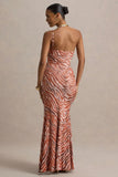 Florica Zebra Print Mesh Asymmetric Maxi Dress With Split
