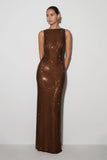 Magnolia Sleeveless Diamante Maxi Dress Chocolate
