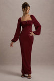 Nika Berry Satin Square Neck Balloon Sleeve Maxi Dress