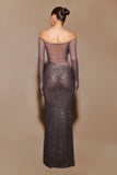 Nash Diamante Off Shoulder Maxi Dress Gunmetal