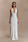 Alice Satin Halter Maxi Dress White