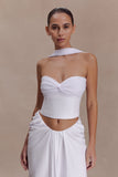 Talia Chiffon And Linen Halter Top White