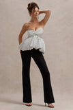 Divina White Black Polka Dot Strapless Ruffled Jumpsuit