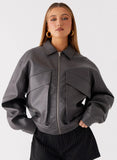 Lula Faux Leather Bomber Jacket Charcoal