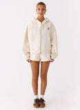 Signature Double Zip Up Hoodie Cream