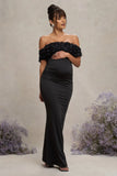 Inflorescence Black Mesh Floral Bardot Maternity Maxi Dress