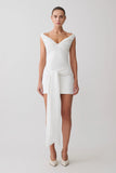 Runa Off Shoulder Mini Dress With Waist Tie White