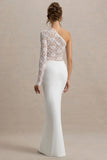 Moonlight White Asymmetric Maxi Dress With Lace Detailing