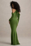 Hurghada Green Plunge Neck Long Sleeve Maxi Dress