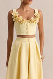 Caprielle Lemon Scoop Neck Crop Top With Corsage Detailing