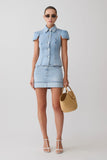 Lakoda Cuffed Denim Mini Skirt Washed Light Blue