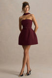 Timberly Burgundy High Neck Tailored Micro Mini Dress