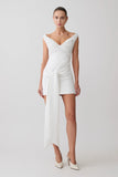 Runa Off Shoulder Mini Dress With Waist Tie White