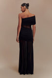 Dallas One Shoulder Mesh Maxi Dress Black