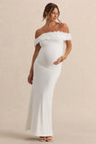 Inflorescence White Mesh Floral Bardot Maternity Maxi Dress