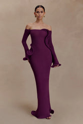 Sandrine Off Shoulder Knit Maxi Dress Plum