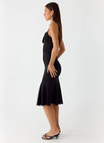 Tranquility Asymmetric Midi Dress Black