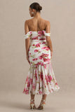Madelyn Cream Floral Print Short Sleeve Bardot Wrap Maxi Dress With Ruching