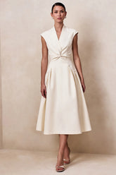 Kylen White V Neck Midi Dress
