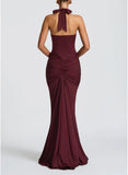 Women Deep V Neck Ruched Maxi Dress Sleeveless Halter Gown Cocktail Evening Formal Dresses