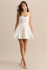 Brioria White Square Neck Skater Mini Dress