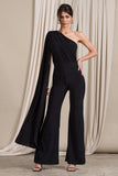 Aurora Black One Shoulder Cape Sleeve Jumpsuit
