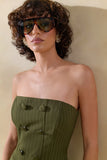 Fable Olive Pinstripe Bandeau Tailored Top