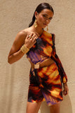Zen Smoke Print Asymmetric Mini Dress With Cut Out Detail