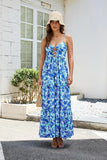 Women Floral Maxi Dress Tie Front Cut Out Backless Boho Spaghetti Strap Summer Beach Sundress
