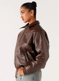 Outlands Faux Leather Bomber Jacket Chocolate