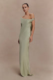 Yvette Slip Maxi Dress With Asymmetrical Hem Sage