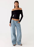 Johnny Low Rise Wide Leg Denim Jeans Light Blue Wash