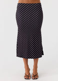Bahama Low Rise Midi Skirt Black Polkadot