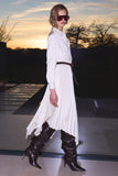 Naxos Cream Satin Shirt Maxi Dress With Pleated Skirt