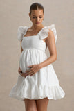 Dolly Daze White Ruffle Sleeve Babydoll Maternity Mini Dress