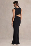 Roseth Black High Neck Maxi Dress With Removable Cape