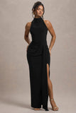 Khari Black High Neck Twisted Maxi Dress With Drape