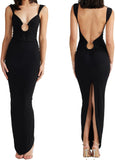 Women Sexy Backless Dress V Neck Sleeveless Open Back Split Maxi Dress Party Cocktail