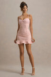 Luisa Pink Satin Sweetheart Mini Dress With Lace Details