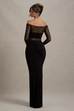 Cover Star Black Mesh Bardot Long Sleeve Draped Maxi Dress