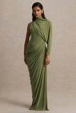 Aphra Green High Neck Maxi Dress With Cape Sleeve